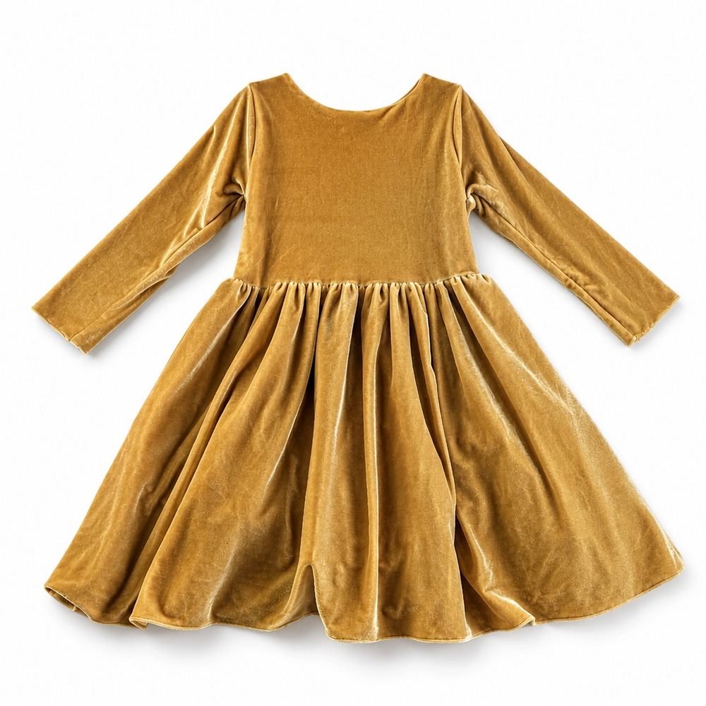 Girls Gold Velvet Long Sleeve Party Dress Crinoline Skirt Size 14 Made in USA